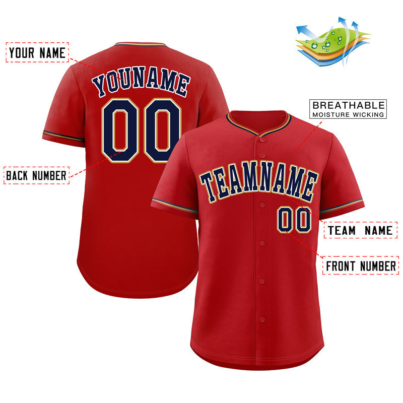 Custom Red Navy-Old Gold Classic Style Authentic Baseball Jersey