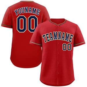 Custom Red Navy-Old Gold Classic Style Authentic Baseball Jersey