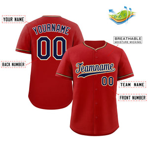 Custom Red Navy-Old Gold Classic Style Authentic Baseball Jersey