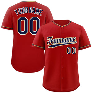 Custom Red Navy-Old Gold Classic Style Authentic Baseball Jersey