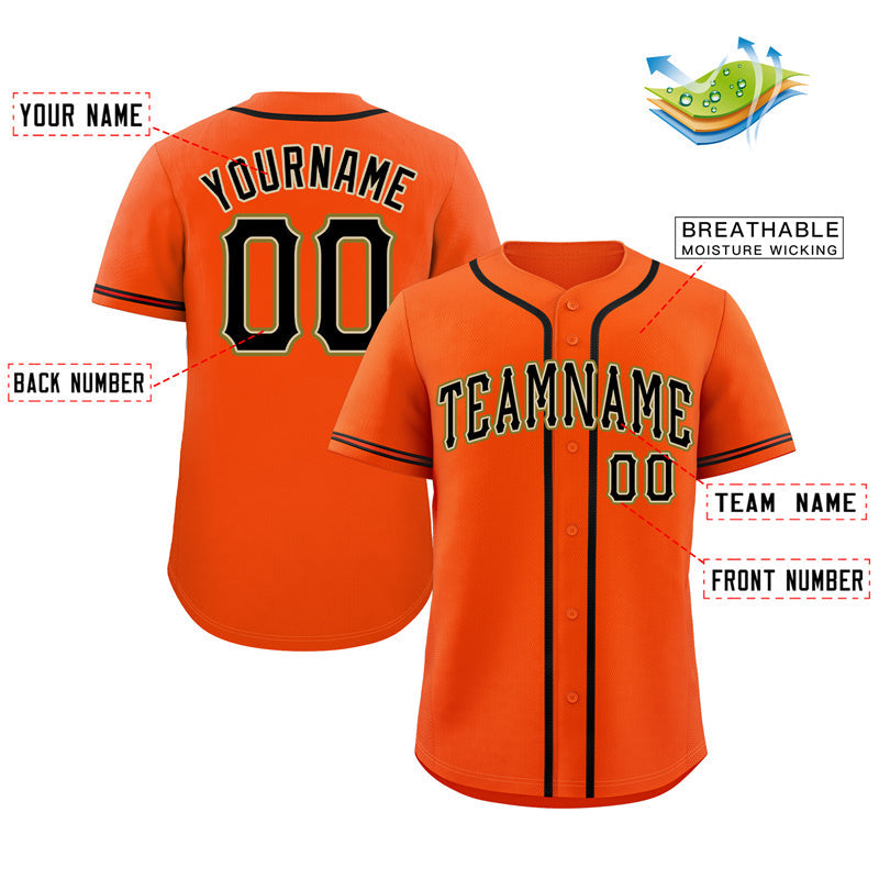 Custom Orange Black-Old Gold Classic Style Authentic Baseball Jersey