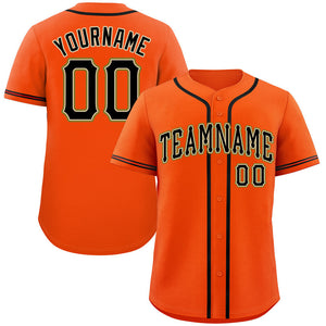 Maillot de baseball authentique de style classique orange noir-vieil or personnalisé