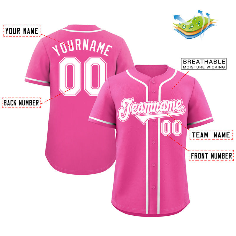 Maillot de baseball authentique de style classique rose blanc-rose personnalisé