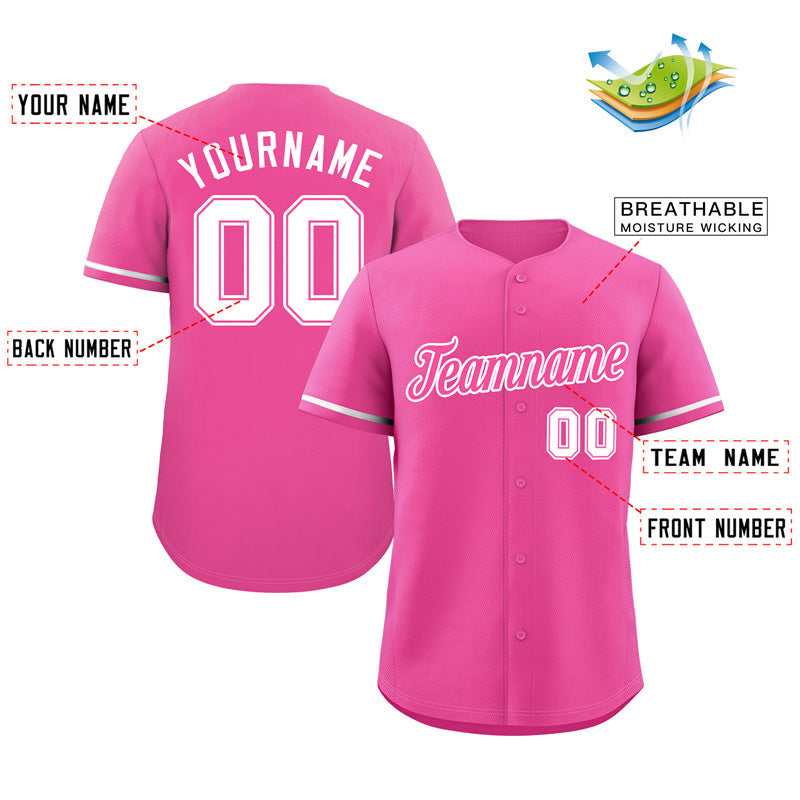 Maillot de baseball authentique de style classique rose rose-blanc personnalisé