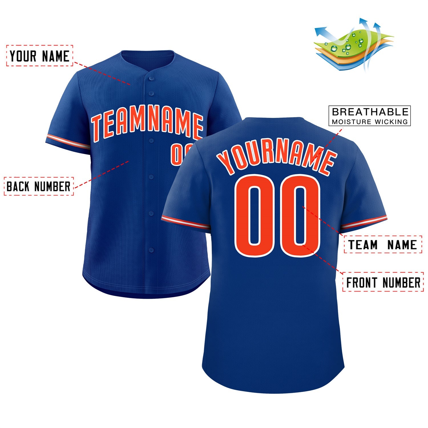 Custom Royal Orange-White Classic Style Authentic Baseball Jersey