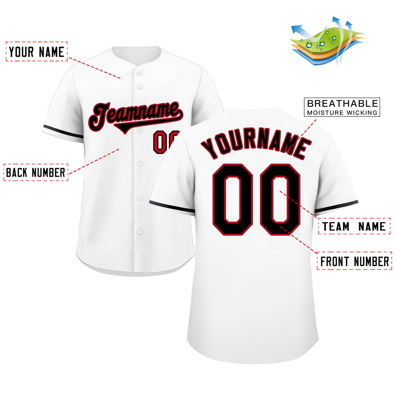 Custom White Black-Red Classic Style Authentic Baseball Jersey