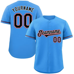 Custom Powder Blue Black-Red Classic Style Authentic Baseball Jersey