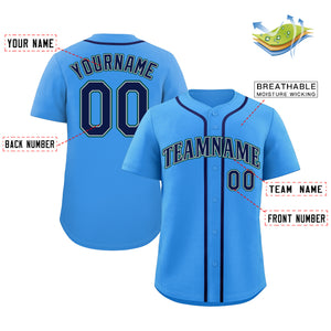 Maillot de baseball authentique de style classique bleu poudre personnalisé marine-aqua