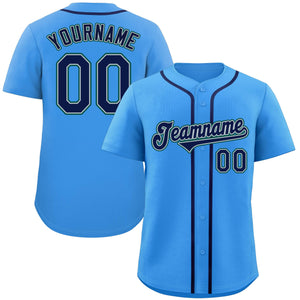 Maillot de baseball authentique de style classique bleu poudre personnalisé marine-aqua