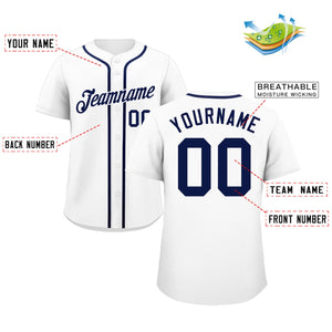 Maillot de baseball authentique de style classique blanc marine-blanc personnalisé