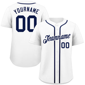 Maillot de baseball authentique de style classique blanc marine-blanc personnalisé