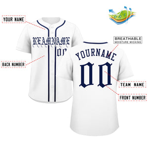 Maillot de baseball authentique de style classique blanc marine personnalisé