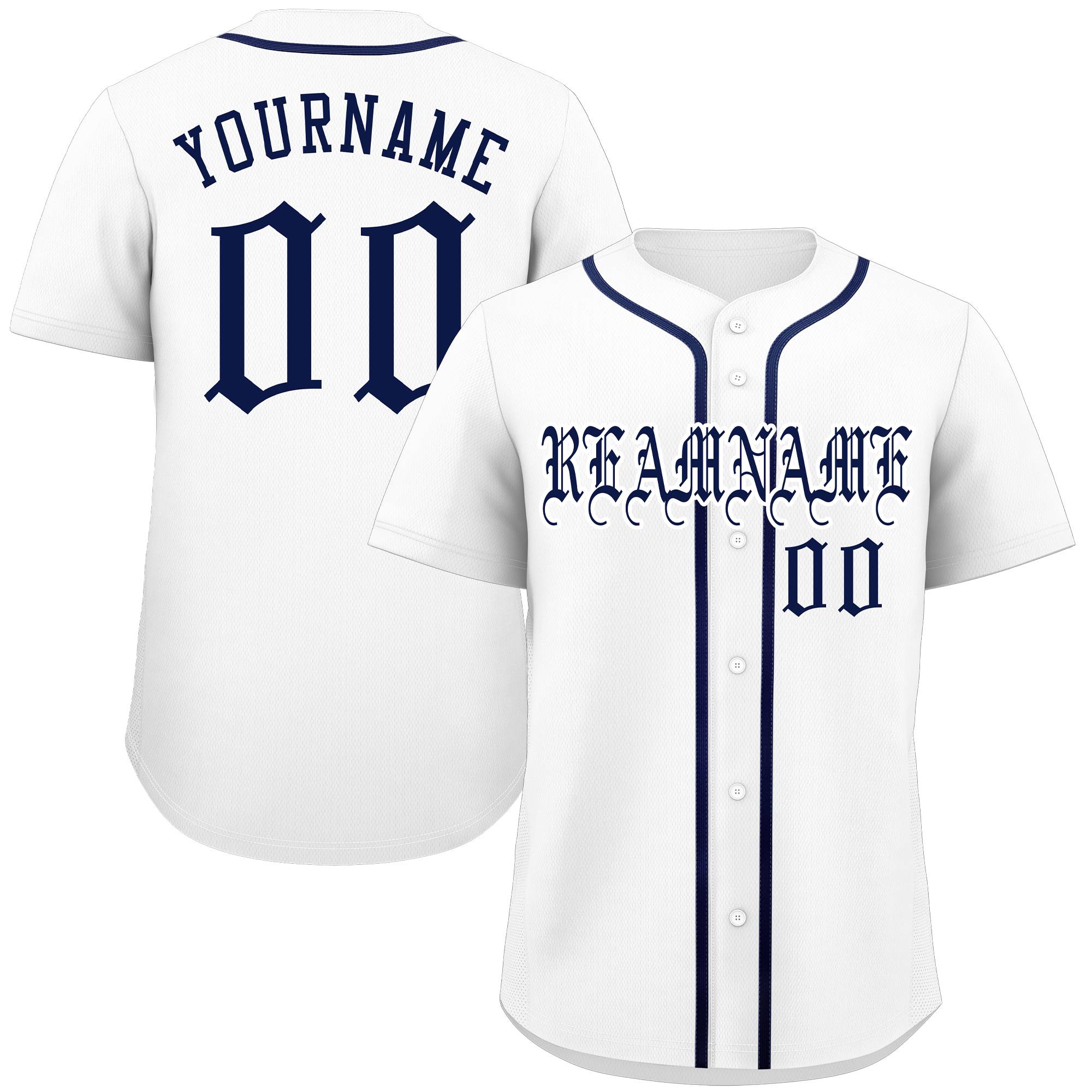 Maillot de baseball authentique de style classique blanc marine personnalisé