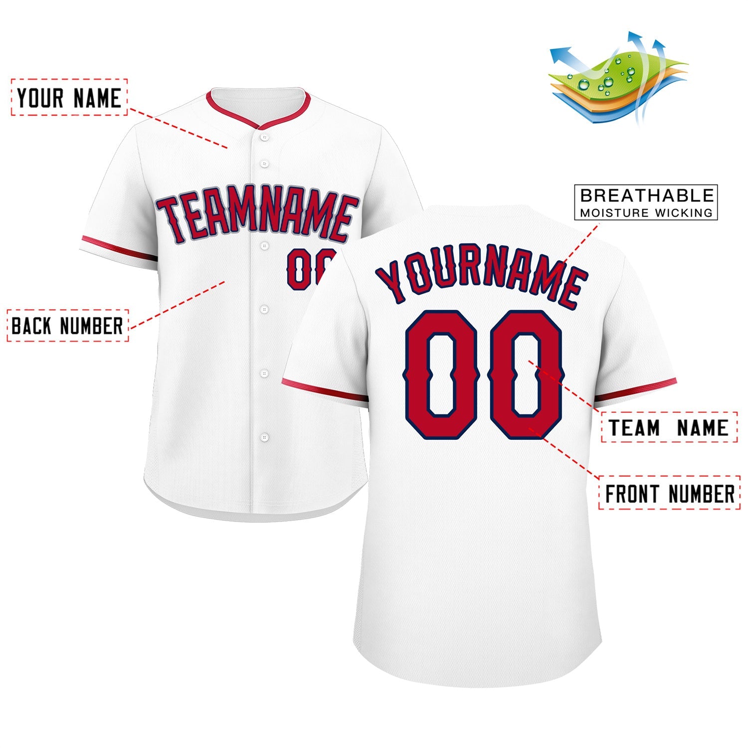 Custom White Red-Gray Classic Style Authentic Baseball Jersey