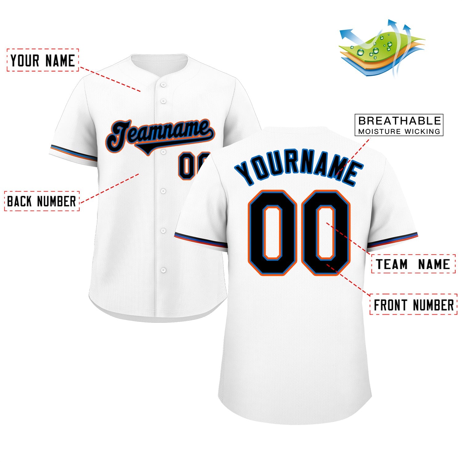 Maillot de baseball authentique de style classique blanc marine-orange personnalisé