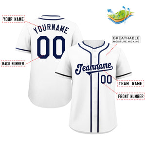 Custom White Navy-White Classic Style Authentic Baseball Jersey