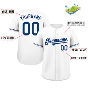 Maillot de baseball authentique de style classique royal blanc personnalisé