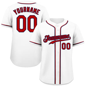 Custom White Red-Navy Classic Style Authentic Baseball Jersey