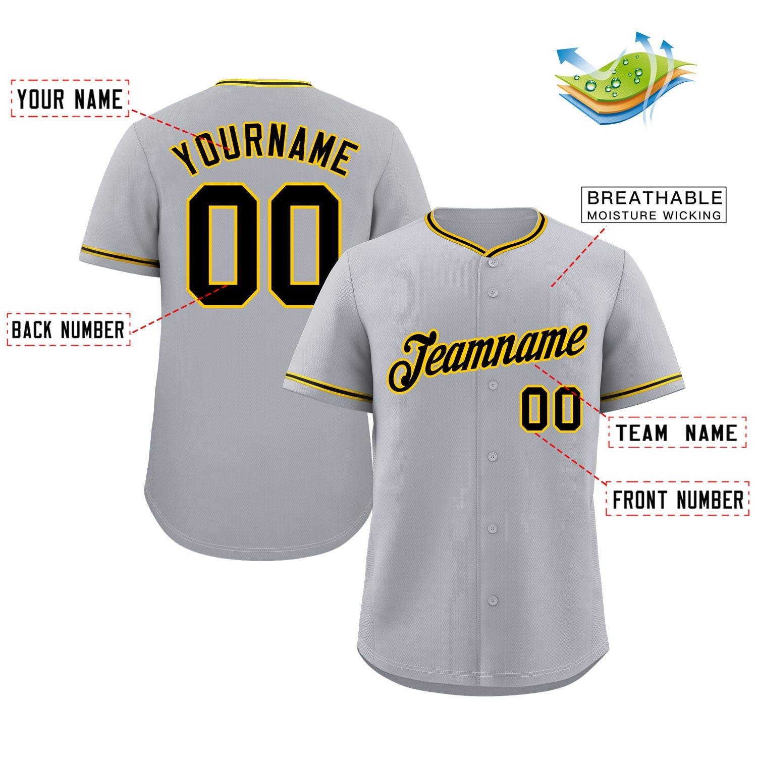 Custom Gray Black-Gold Classic Style Authentic Baseball Jersey