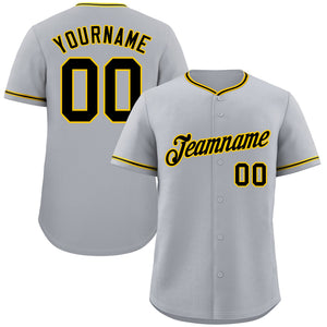 Custom Gray Black-Gold Classic Style Authentic Baseball Jersey