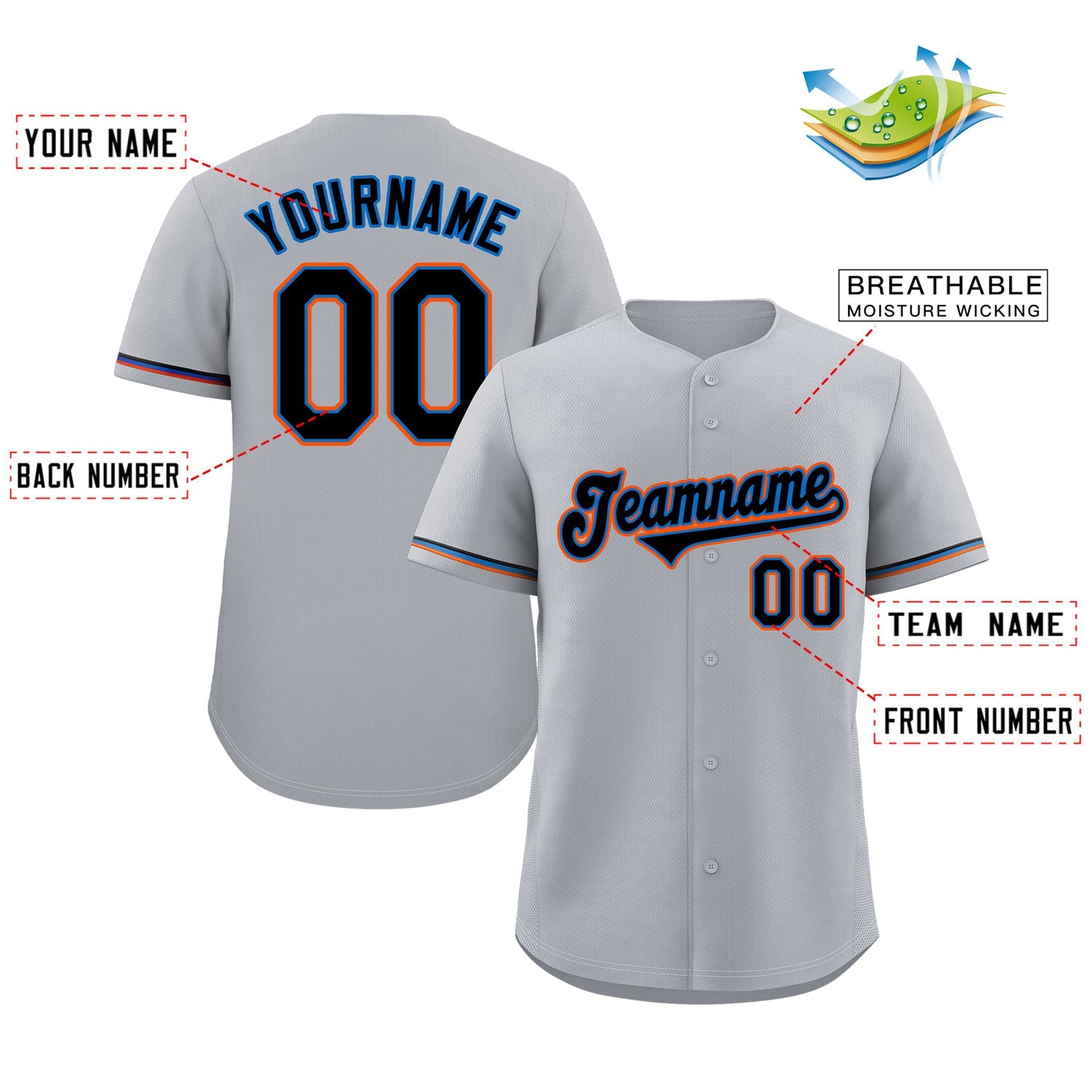 Custom Gray Powder Blue-Orange Classic Style Authentic Baseball Jersey