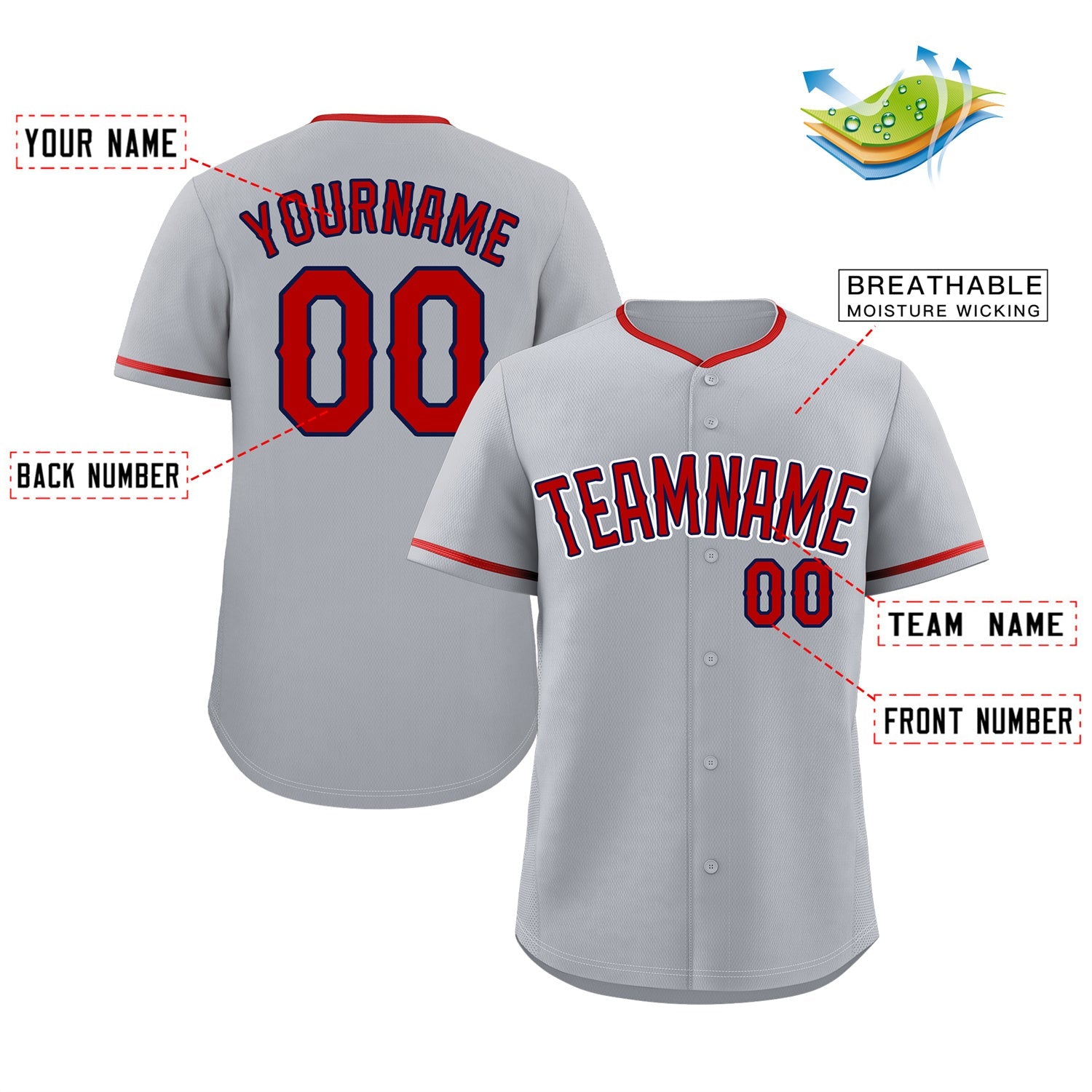 Custom Gray Red-White Classic Style Authentic Baseball Jersey