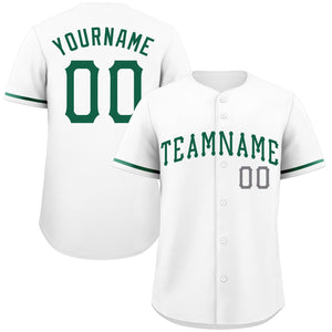 Maillot de baseball authentique de style classique blanc vert-gris personnalisé