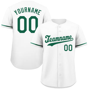 Maillot de baseball authentique de style classique vert blanc personnalisé