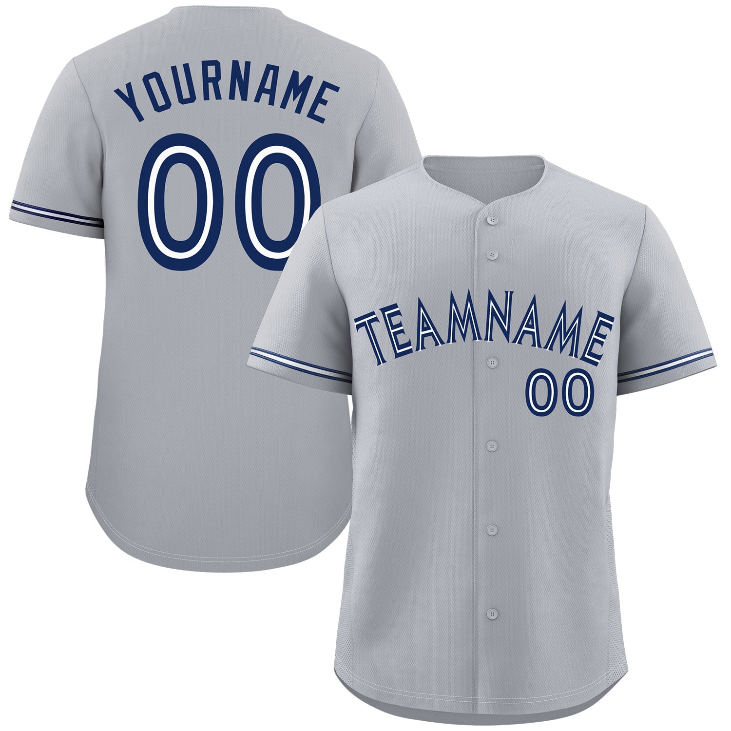 Maillot de baseball authentique de style classique gris blanc-marine personnalisé