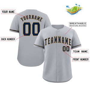 Custom Gray Navy-Old Gold Classic Style Authentic Baseball Jersey