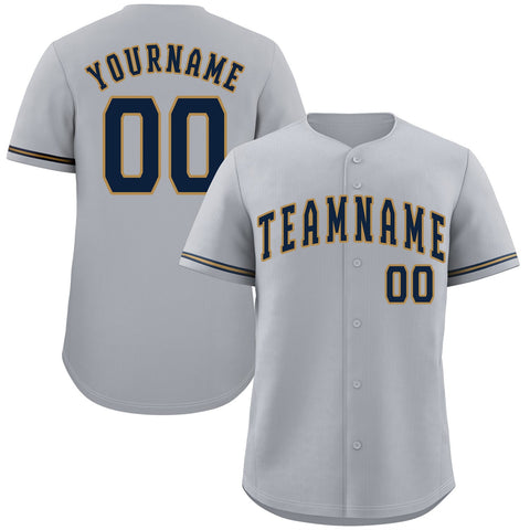 Custom Gray Navy-Old Gold Classic Style Authentic Baseball Jersey