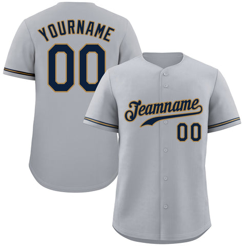 Custom Gray Navy-Old Gold Classic Style Authentic Baseball Jersey