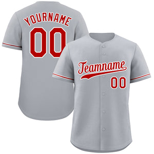 Custom Gray Red-White Classic Style Authentic Baseball Jersey