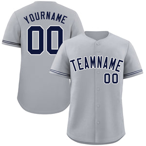 Custom Gray Navy-White Classic Style Authentic Baseball Jersey