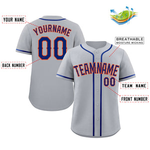 Custom Gray Royal-Orange Classic Style Authentic Baseball Jersey