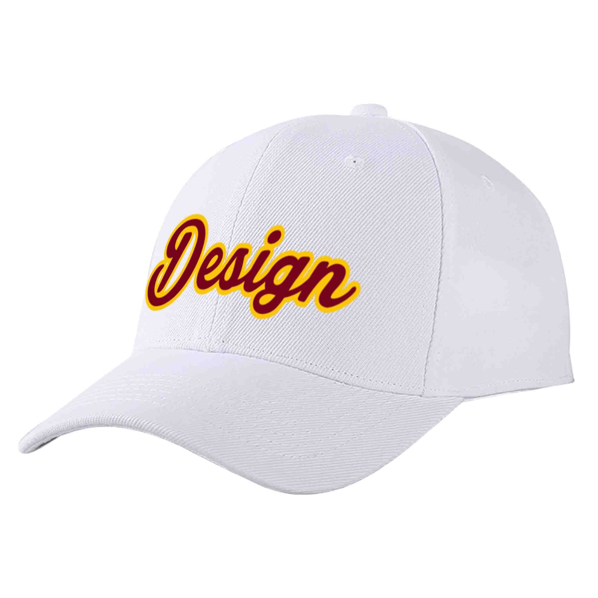 Casquette de baseball personnalisée blanche cramoisi-jaune courbée Eaves Sport Design