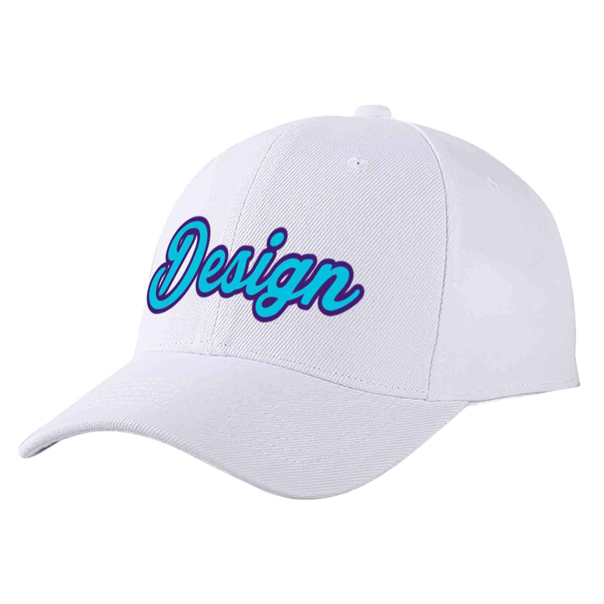 Custom White Light Blue-Purple Curved Eaves Sport Design Baseball Cap