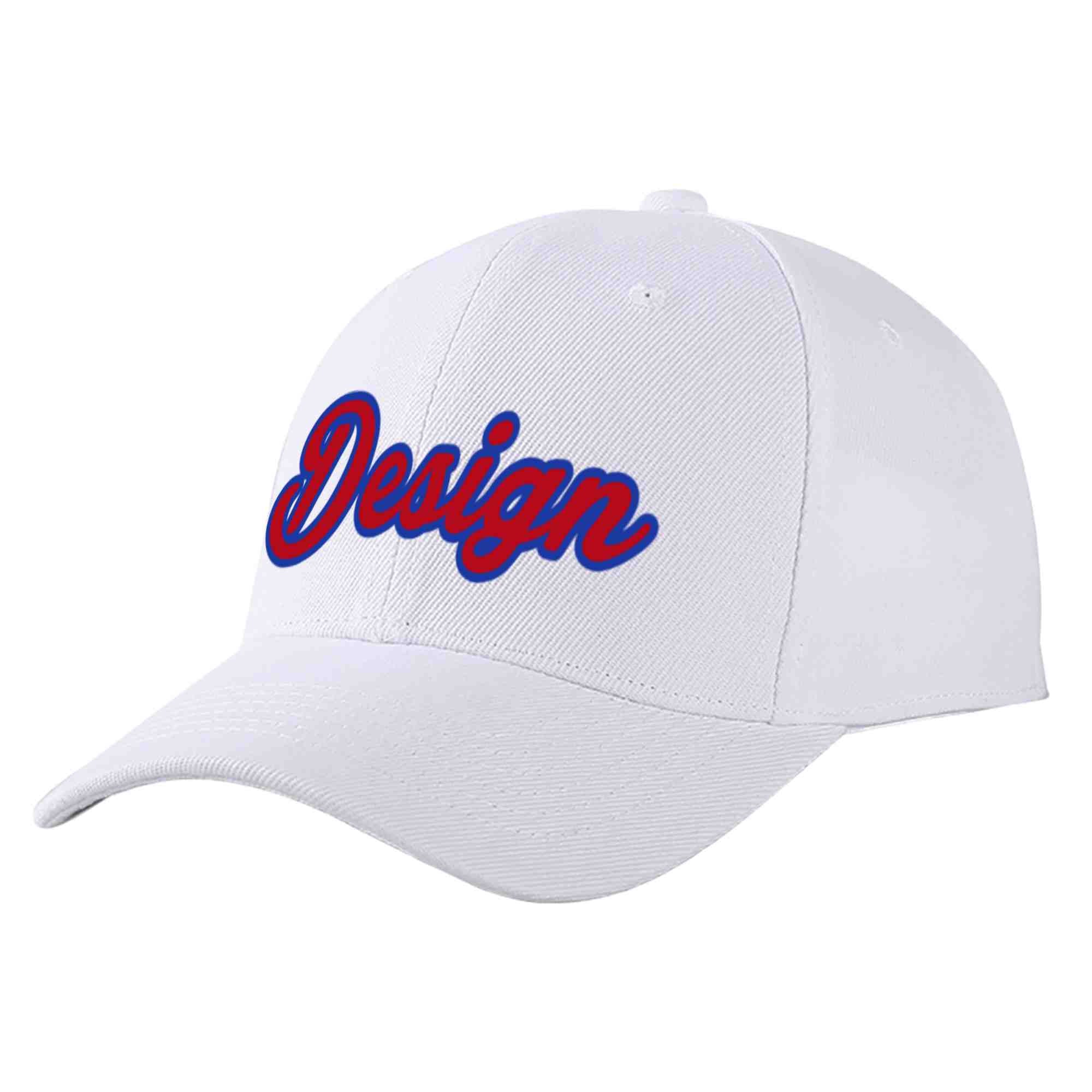 Custom White Red-Royal Curved Eaves Sport Design Baseball Cap