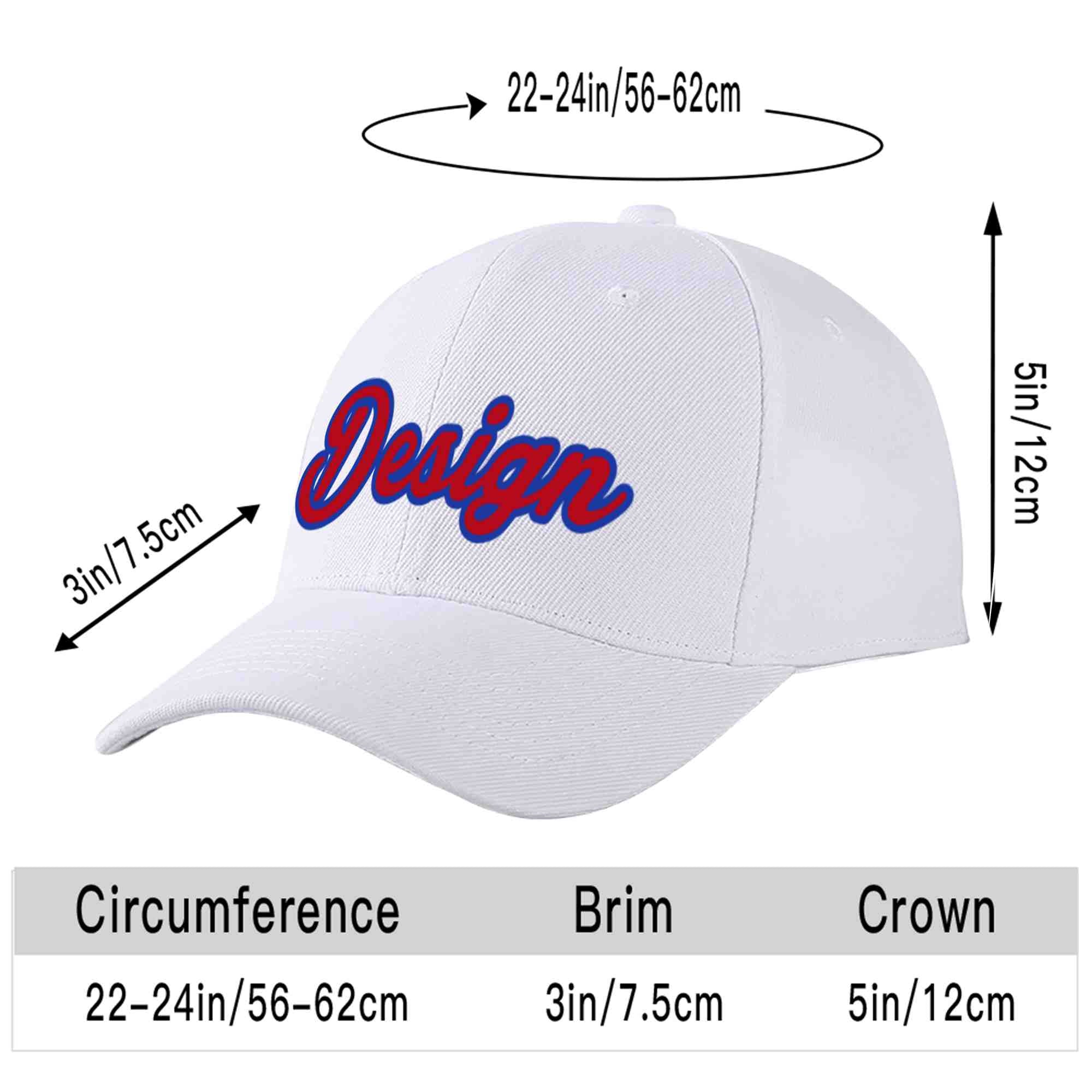 Custom White Red-Royal Curved Eaves Sport Design Baseball Cap