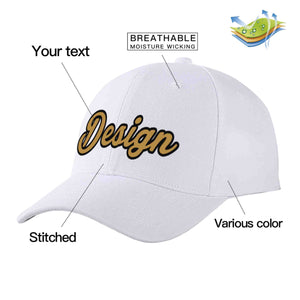 Custom White Old Gold-Black Curved Eaves Sport Design Baseball Cap