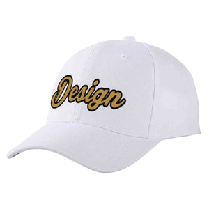 Custom White Old Gold-Black Curved Eaves Sport Design Baseball Cap