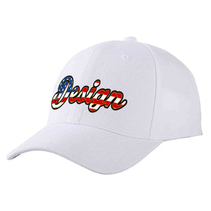 Custom White Vintage USA Flag-Gold Curved Eaves Sport Design Baseball Cap