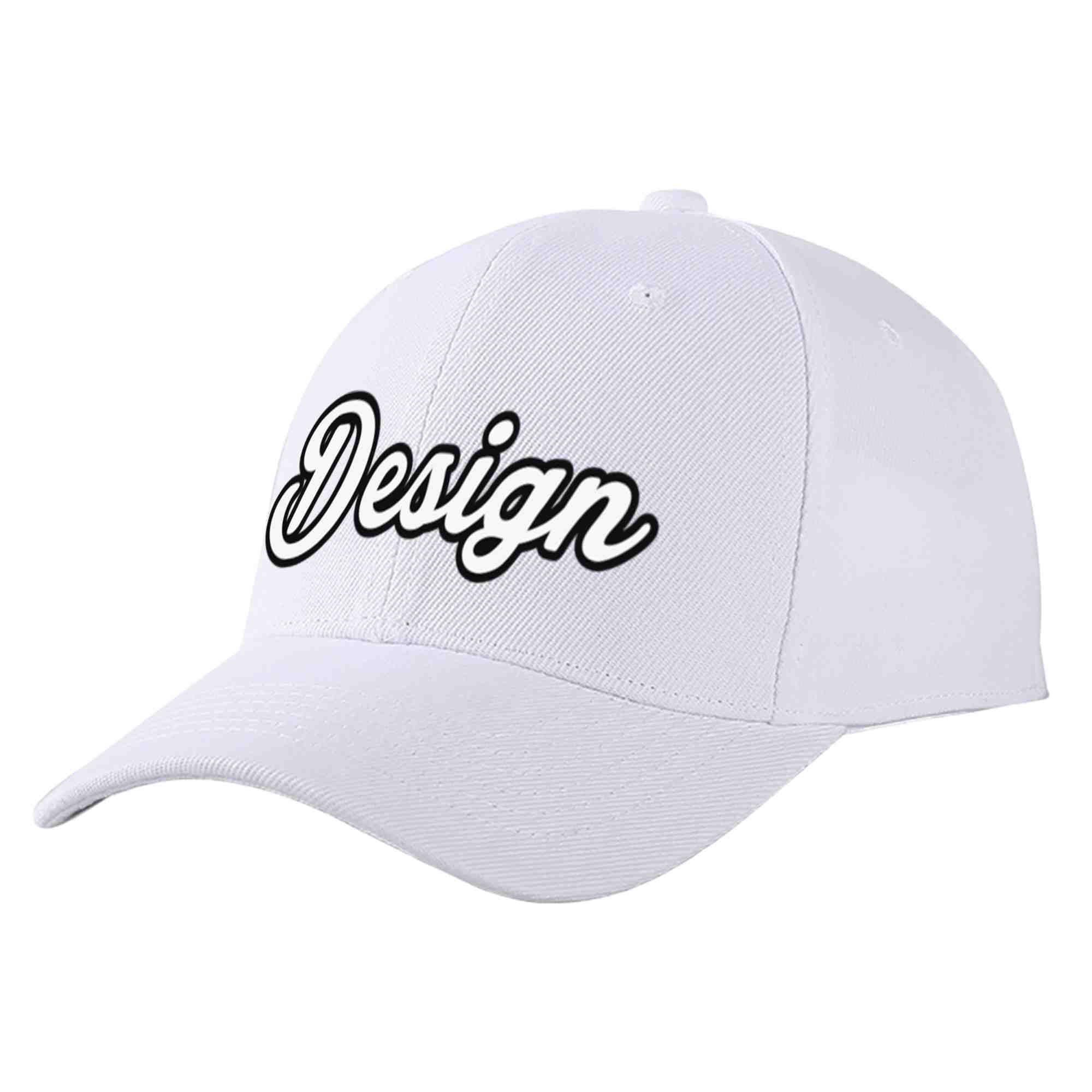 Custom White White-Black Curved Eaves Sport Design Baseball Cap