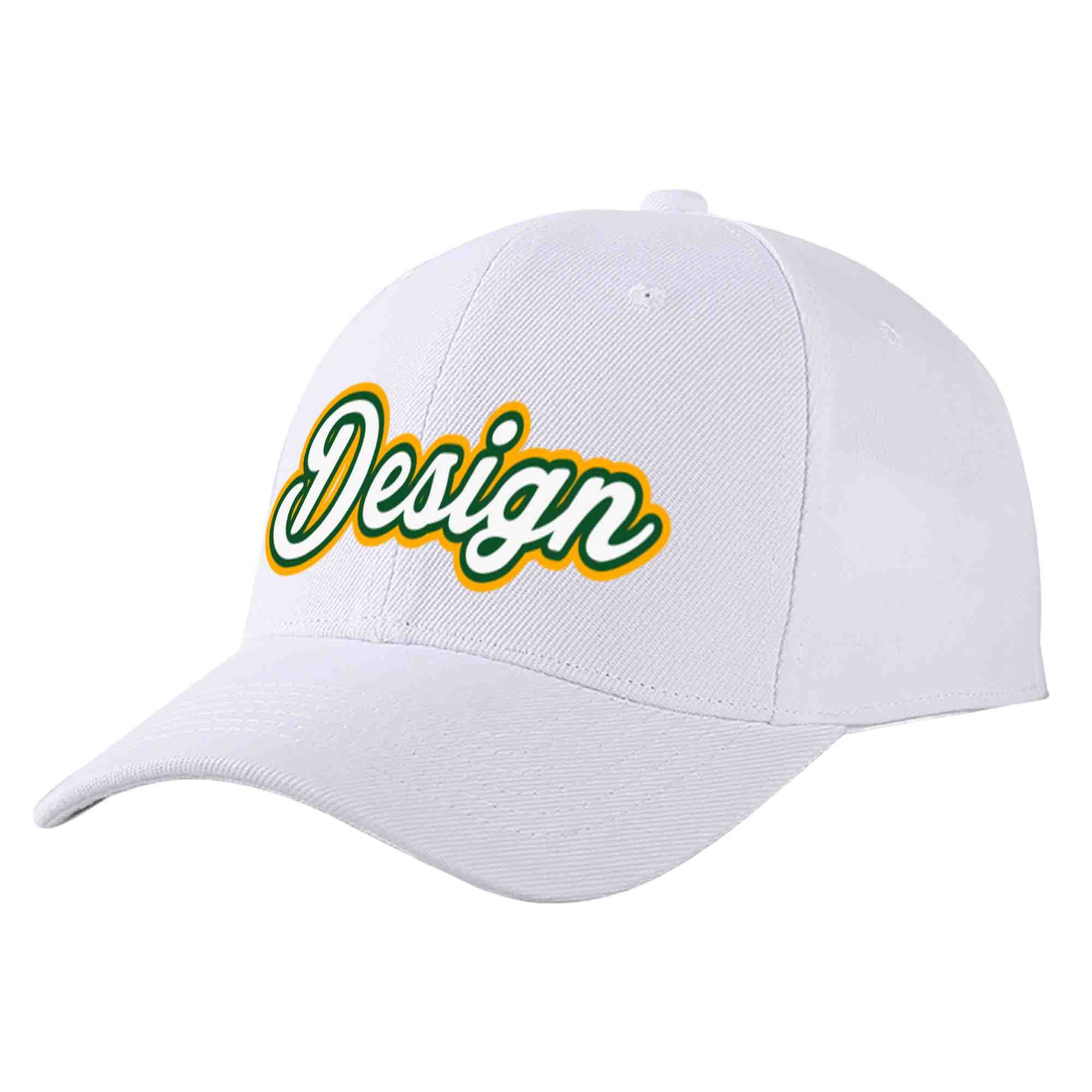 Custom White White-Kelly Green Curved Eaves Sport Design Baseball Cap