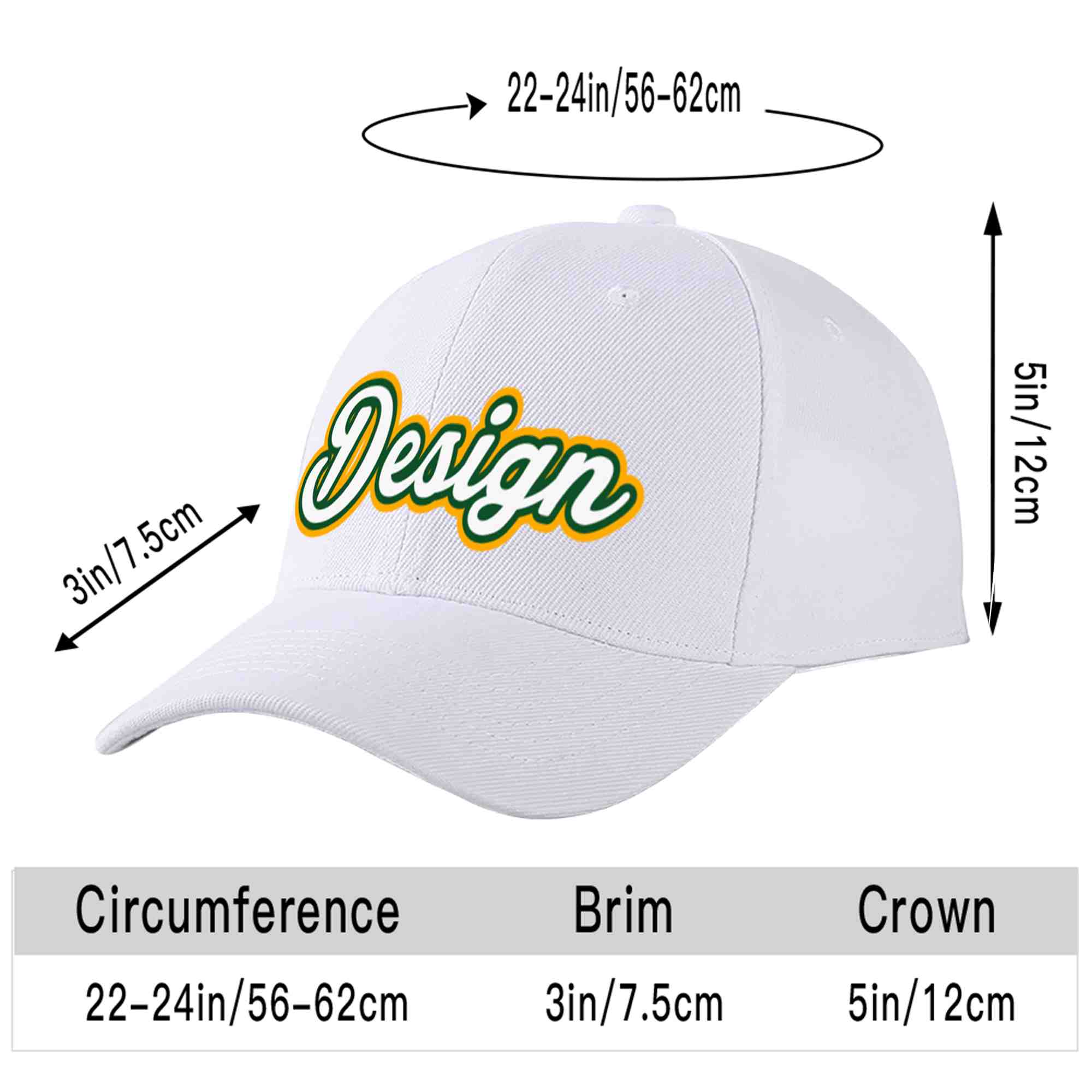 Custom White White-Kelly Green Curved Eaves Sport Design Baseball Cap