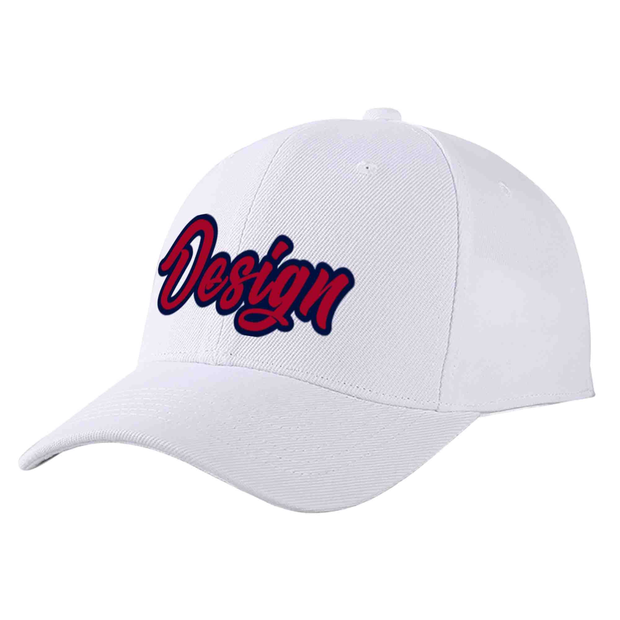 Custom White Red-Navy Curved Eaves Sport Design Baseball Cap