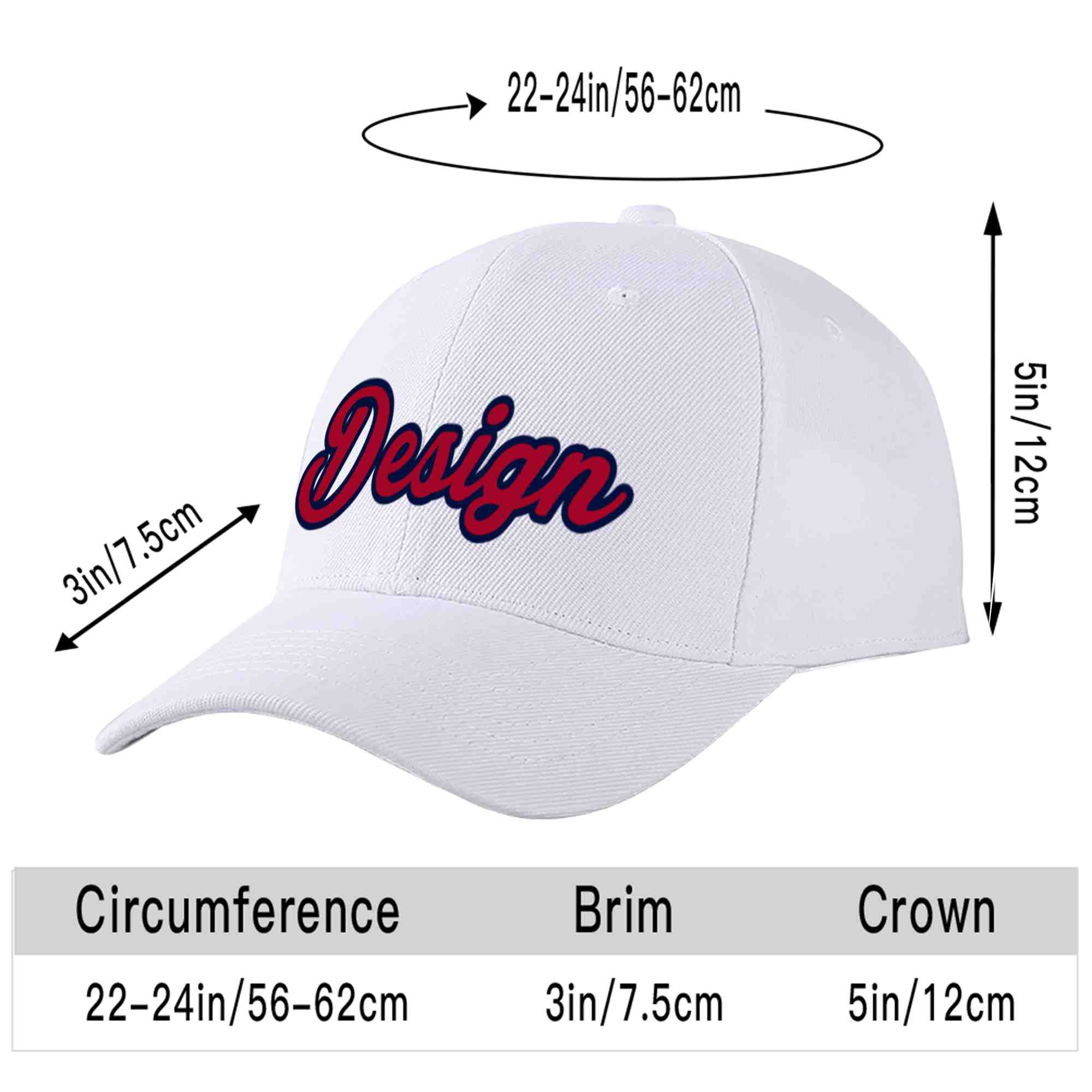 Custom White Red-Navy Curved Eaves Sport Design Baseball Cap