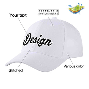 Custom White Black-White Curved Eaves Sport Design Baseball Cap