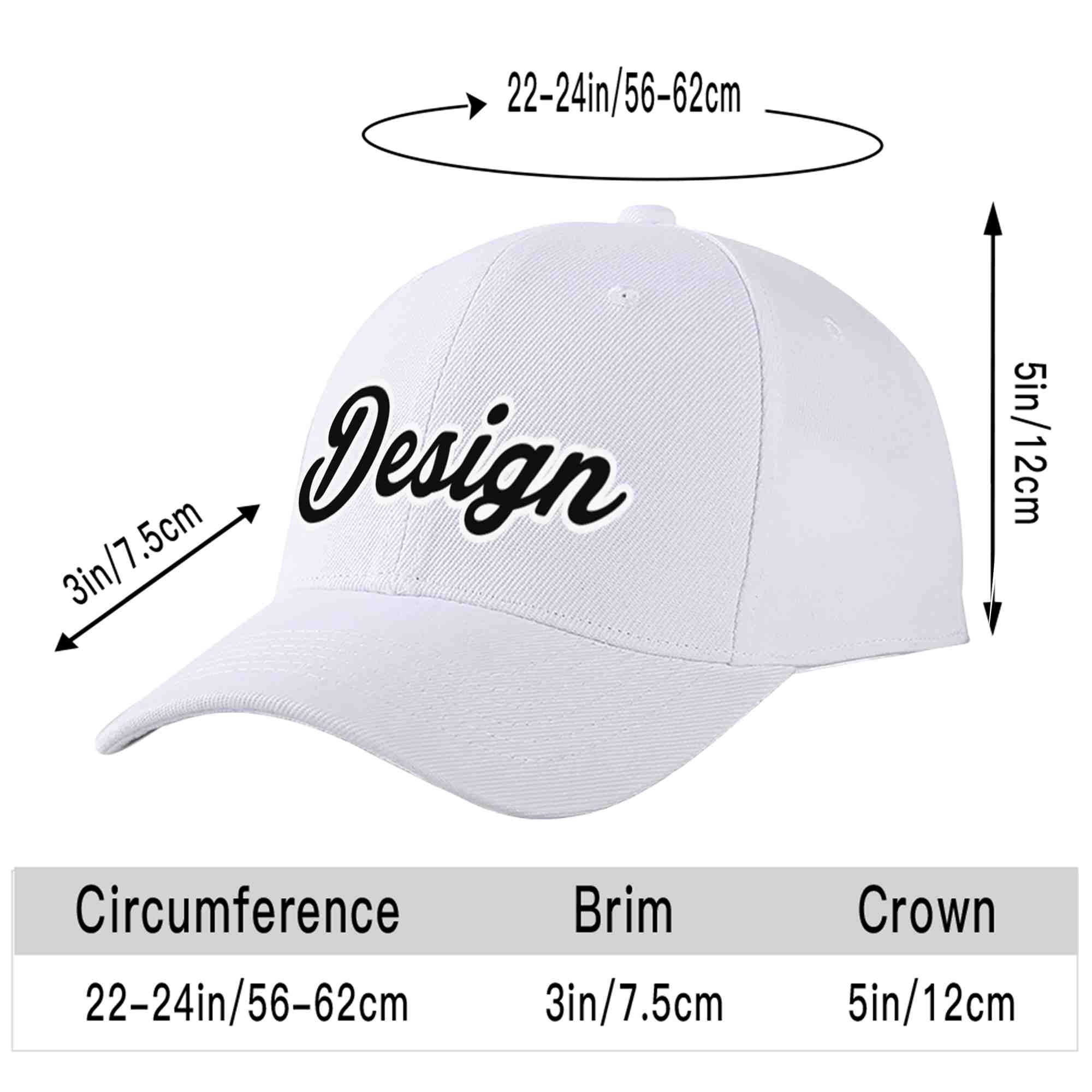 Custom White Black-White Curved Eaves Sport Design Baseball Cap