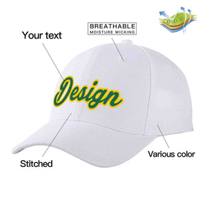 Custom White Kelly Green-Yellow Curved Eaves Sport Design Baseball Cap